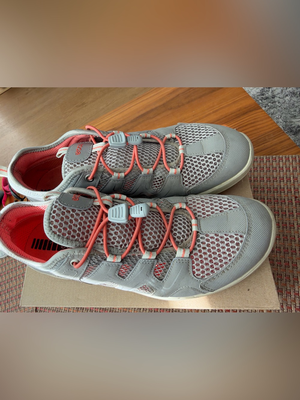Ecco Women’s Grey Mesh Athletic Sneakers with Coral Toggle Laces